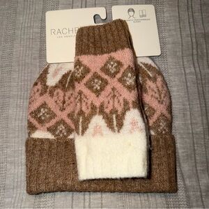 Rachel Zoe Fair Isle Beanie Hat & Fingerless Gloves NWT